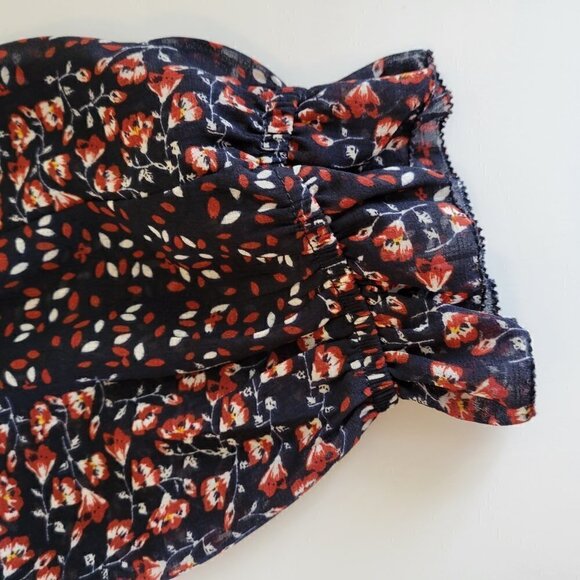Skies Are Blue Long Sleeve Blouse Navy Floral V-Neck Top Womens Size XS - Picture 9 of 14